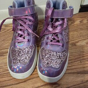 Big Girls size 4 purple glitter high top tennis shoes